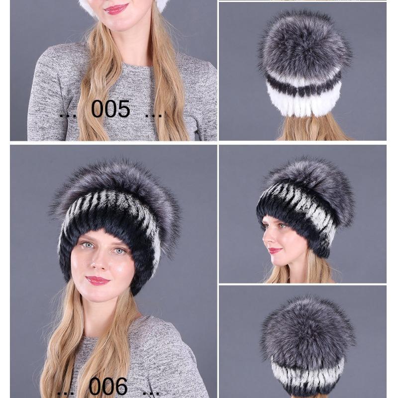Autumn and Winter Women's Rabbit Fur Cap Casual Warm Ear Protection Knitted Caps