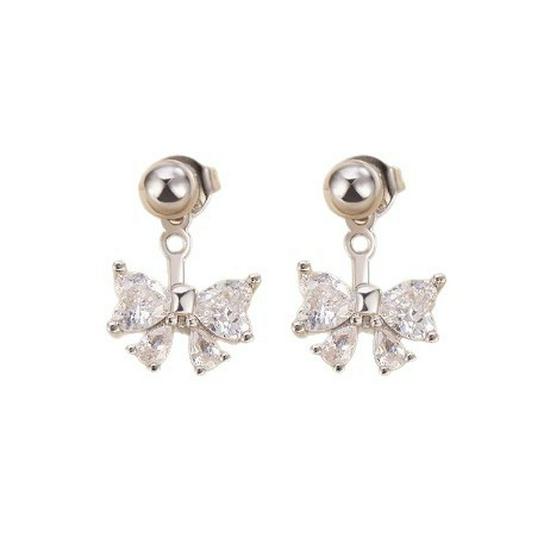 Zirconia Bow Studs: Elegant Simple Earrings, Sweet Fresh Ear Accessories