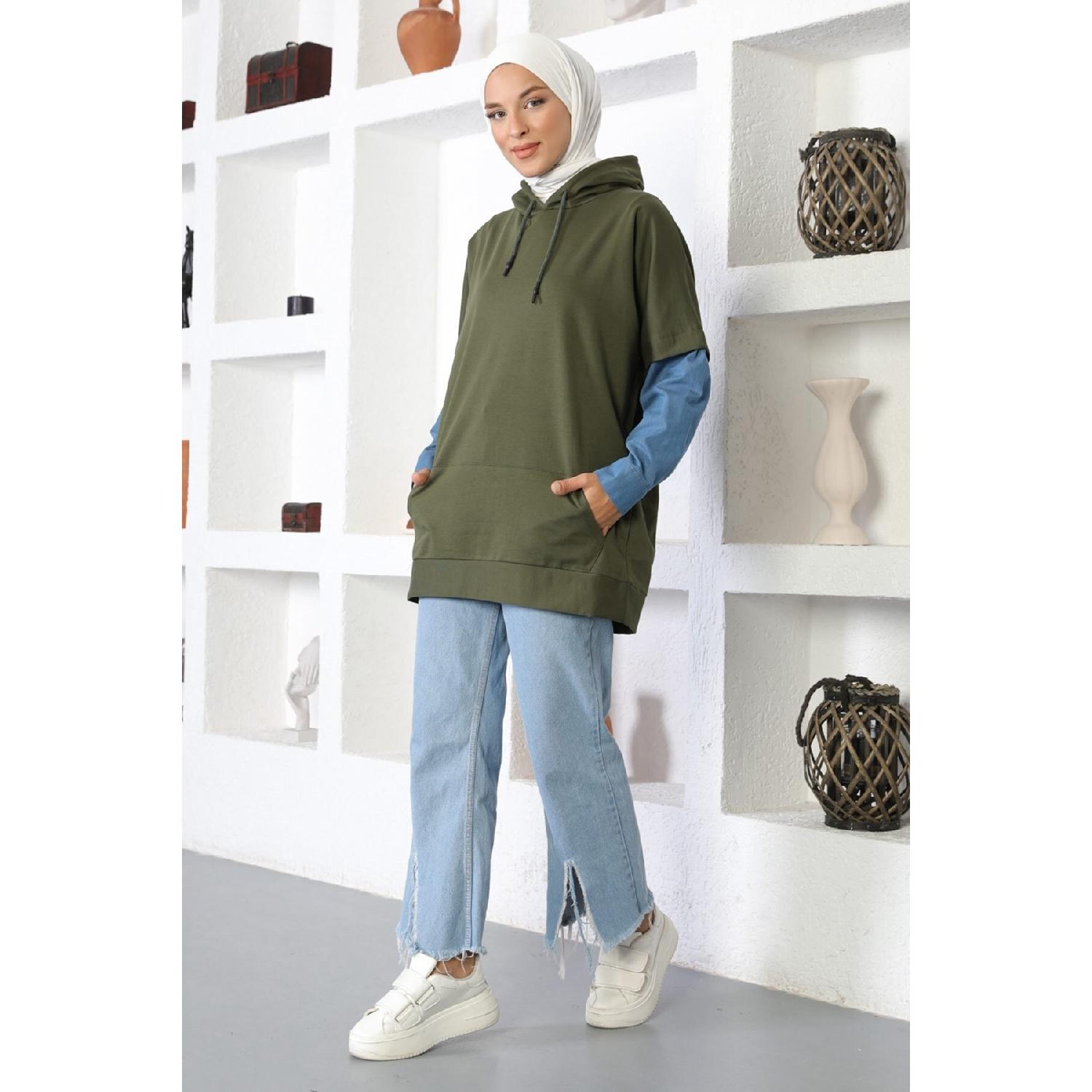 

Джинсовый свитшот с детальной отделкой Хаки 6041