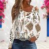 Women Plus Size Asymmetric Cutout Neck Cold Shoulder Long Sleeve Paisley Printed Blouse
