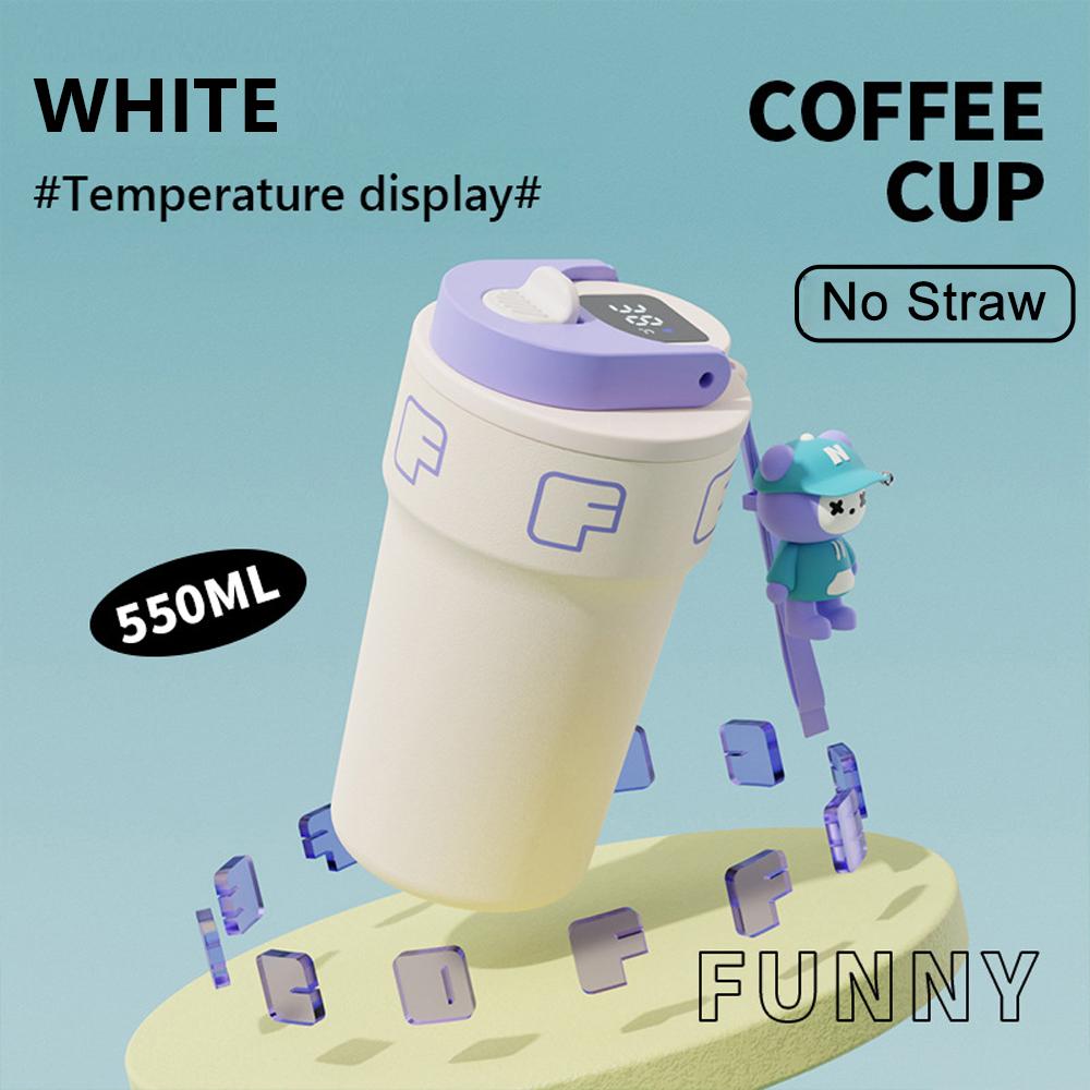 550ml Creative Coffee Cup With Doll Temperature Display Thermal Mug With Straw Stainless Steel Thermos Bottle Coffee Mug Tumbler