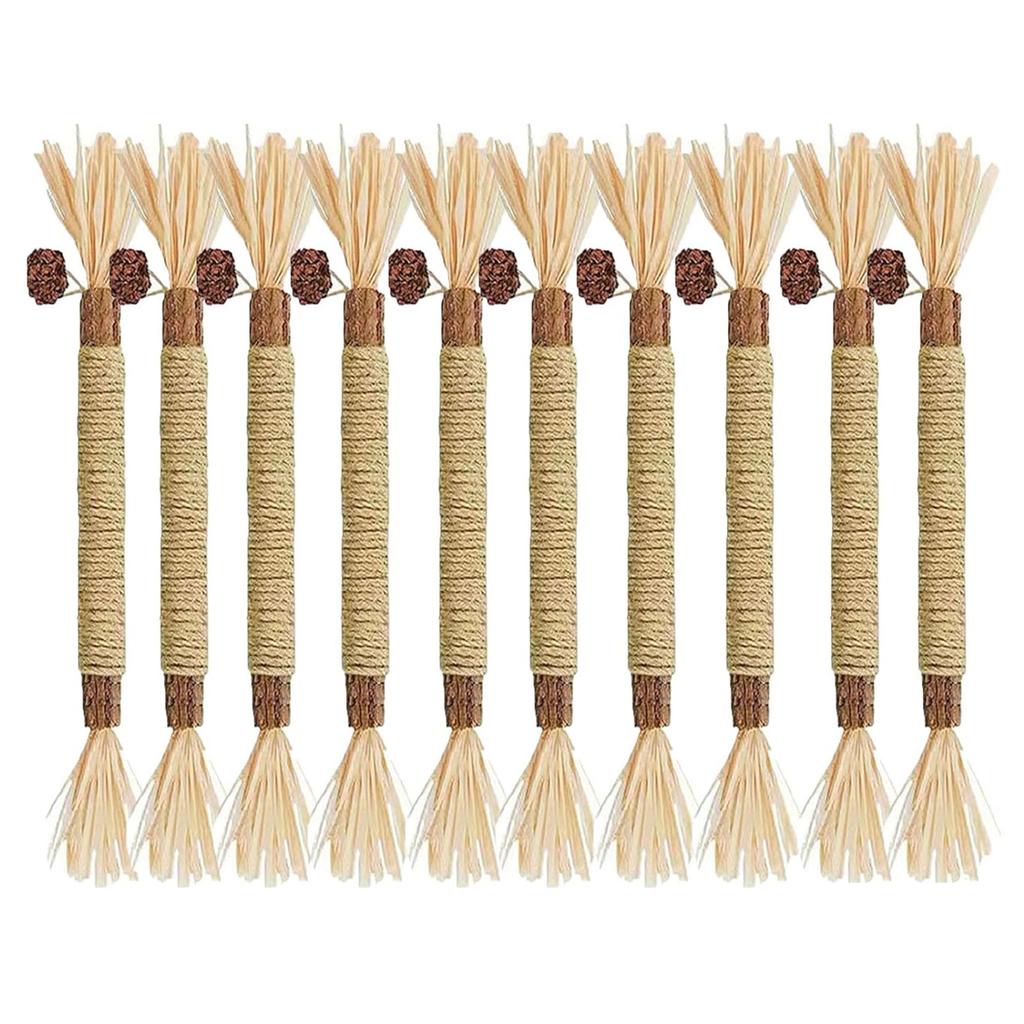 Natural Silvervine Dental Sticks with Hemp Rope Natural Wood Cat Chew Sticks Interactive Stress Release Bite Rope Toy for Cats