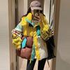 2026 New Trendy Brand Color Matching Down Jacket Women's Knitted Sleeve Design Sense Letter Flower White Duck Down Jacket Tide