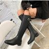 Fashion Vintage Warm Plush Women Knee High Boots Fashion Belt Buckle Shoes Autumn Winter Pointed Low Heel Women's Knight Long Booties