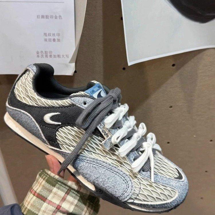 Fishnet shoes 2025 versatile new thick-soled breathable leisure sports running shoes versatile training shoes heightening Forrest Gump shoes