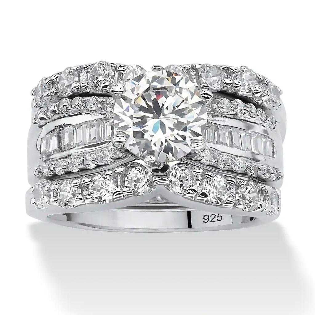 2pcs 100% 18K Gold Wedding Band Rings Earrings Set Princess Cut Square Diamond Rings for Women