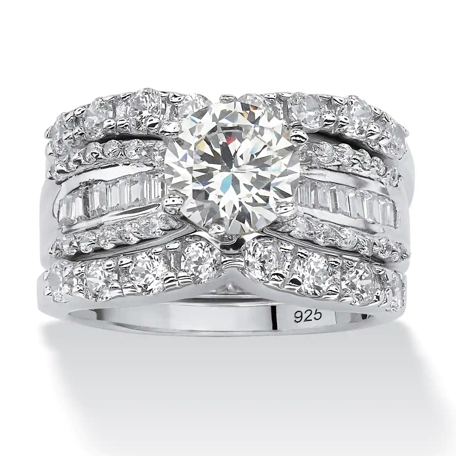 

2pcs 100% 18K Gold Wedding Band Rings Earrings Set Princess Cut Square Diamond Rings for Women 10