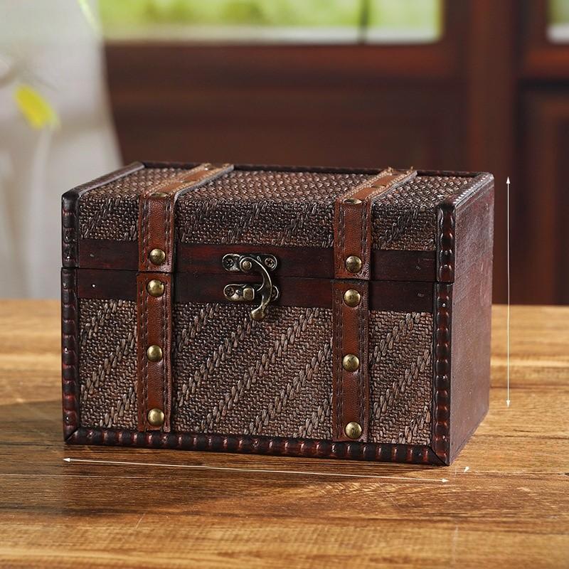Lockable Wooden Organizer Medicine Box Password Protected Retro Woven Car Storage