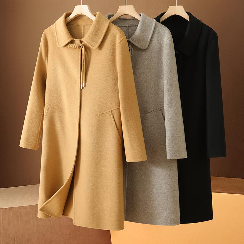 2024 Autumn/Winter Women's Double-Sided Wool Coat: Mid-Length, Stylish Lapel, New Chinese Style, Fashionable Australian Wool