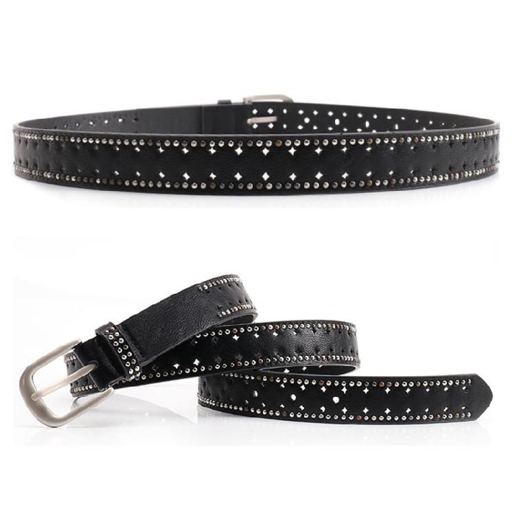 Rocker Fashion Adjustable Women's Belt With Metal Rivets Detail Soft PU Leather Strap For Multiple Occasion