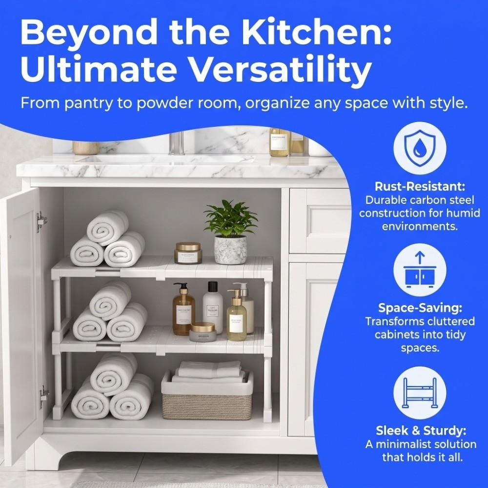Expandable Cabinet Storage Rack Stackable Telescopic Sink Holder Bathroom Accessories