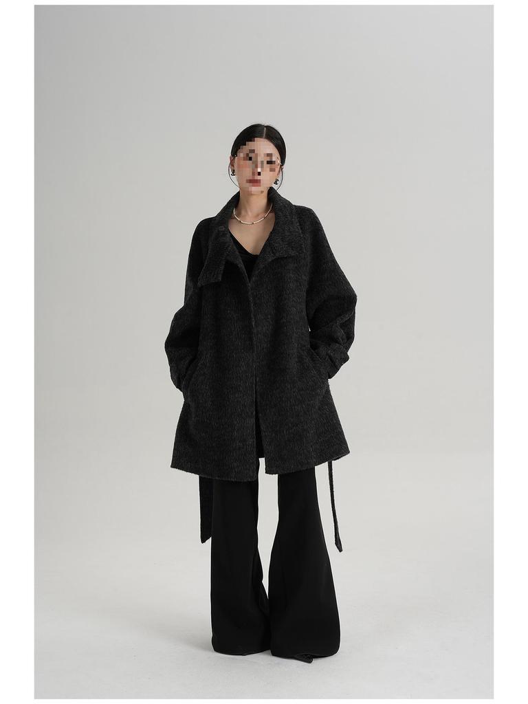 SRYS AME Women's Elegant Mid-Length Stand-Up Collar Wool Coat – Autumn/Winter