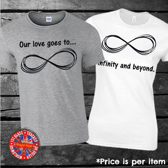 Infinity and Beyond Matching Couples T-shirts Mens Ladies Gift Set S