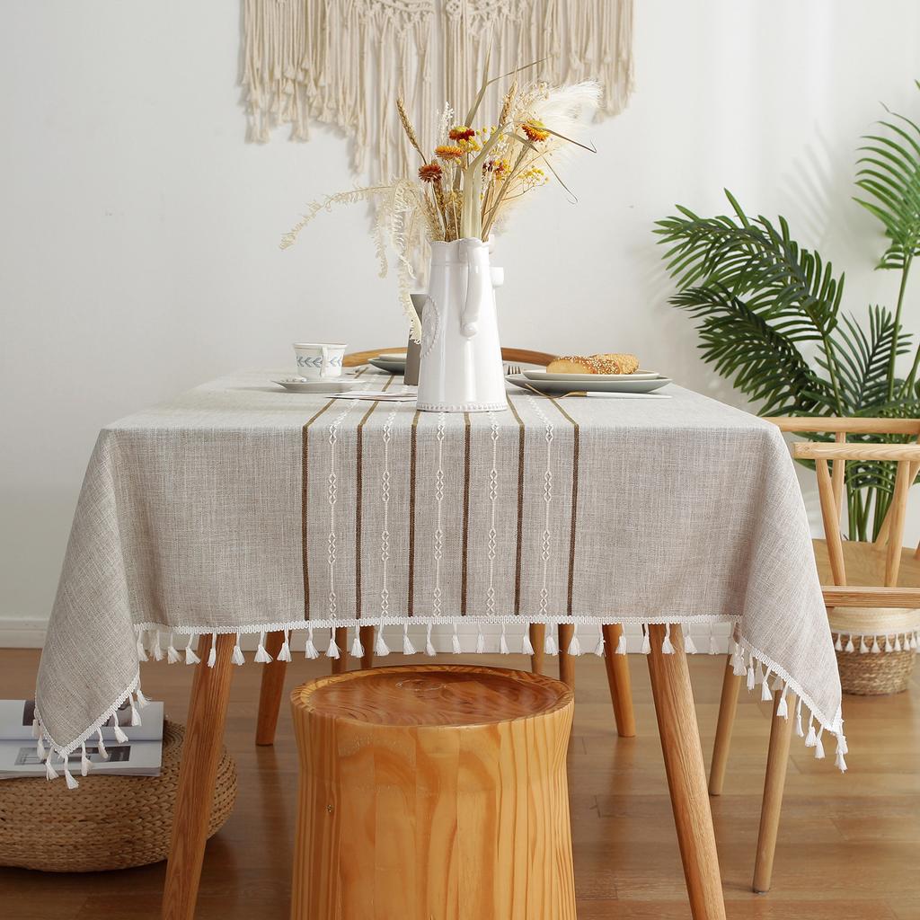 Modern Simple Symmetrical Striped Tablecloth Cotton And Linen Fabric Dining Table Cloth Solid Color Rectangular Tablecloth Household Cover Towel