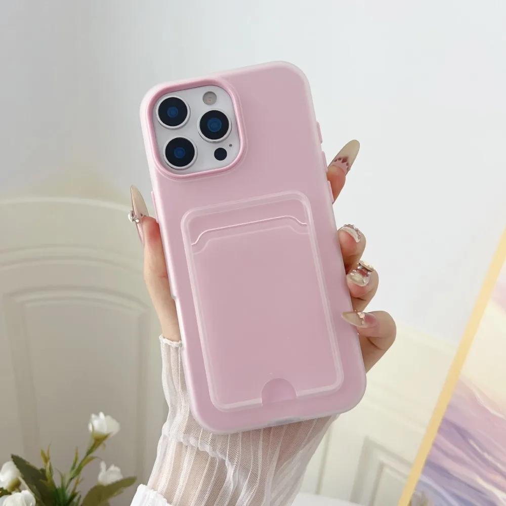 2 in 1 Candy Color Phone Case For iPhone 16e 16 Pro Max 15 14 Plus 13 12 11 with Card Holder Protective Cover