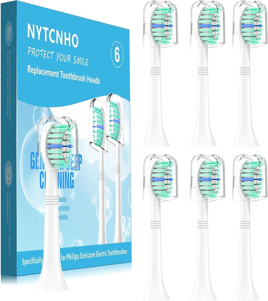 NYTCNHO Electric Toothbrush Replacement Brush Compatible with Philips Sonicare for Home and Travel Use Heads, DiamondClean, 6-Pack,