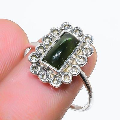Natürlicher Grüner Turmalin Edelstein 925 Sterlingsilber Baguette Ring Größe 7.5 US