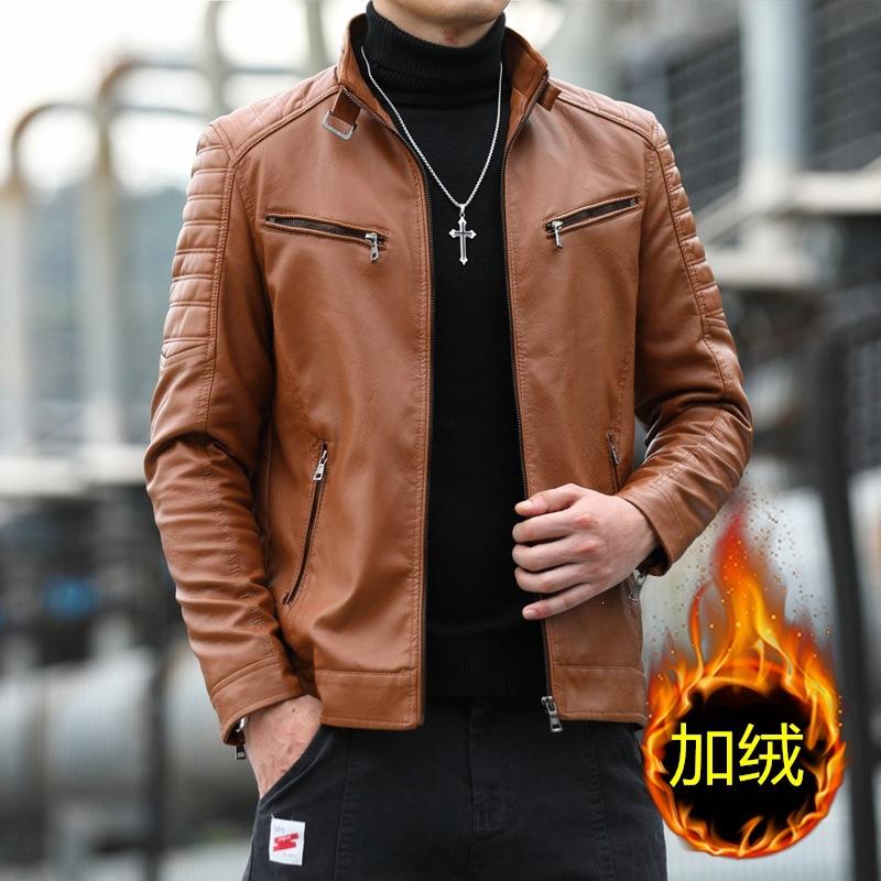 Hot-selling men's leather jacket locomotive stand-up collar handsome casual autumn and winter trend versatile leather jacket men