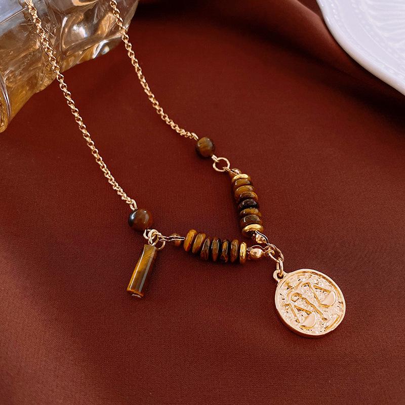 Retro Tiger Eye Stainless Steel Necklace - Light Luxury, Versatile Clavicle Chain Jewelry