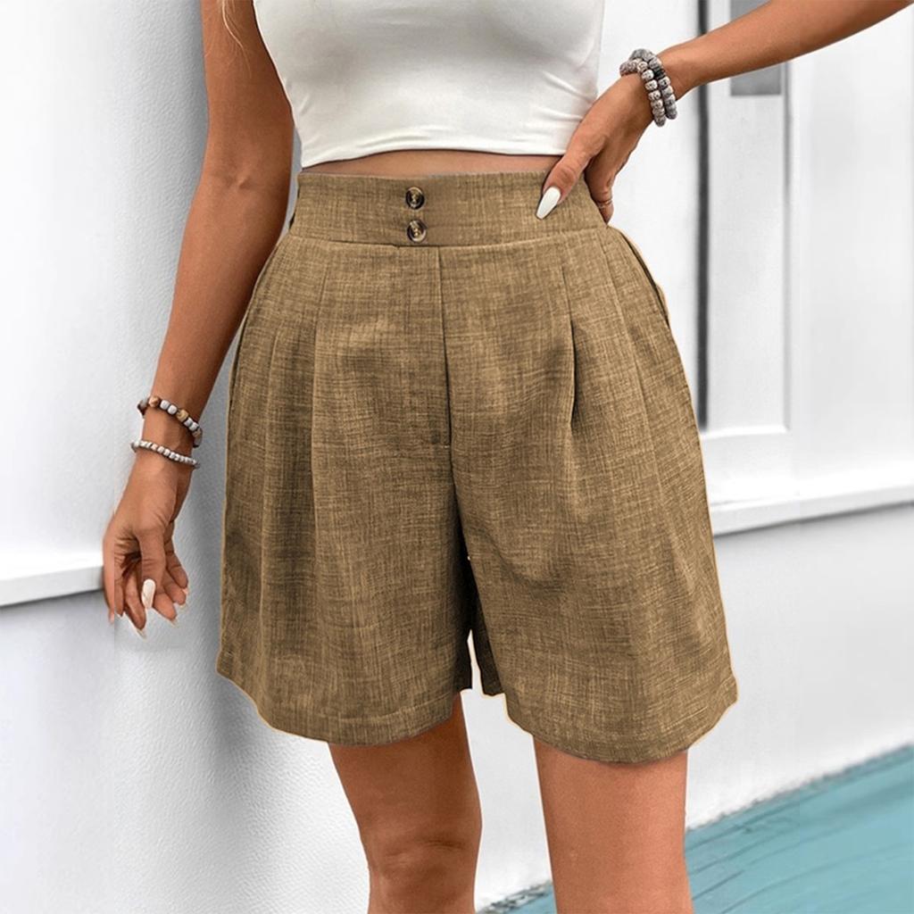 Women's Casual Button Front Elastic Waistband Shorts High Waist Loose Fit Summer Lightweight Breathable Fabric Comfortable Design