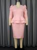 Peplum Jacquard  Midi Dresses for Women with Puff Sleeves and Layered Waist Detail for Church Weddings and Elegant Formal Events