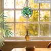 2D Flat Stained Glass Green Plant Monstera Deliciosa Window Decoration Colored Glass Plate, 7.87inches Hanging Ornament with Chain, Charming Spring