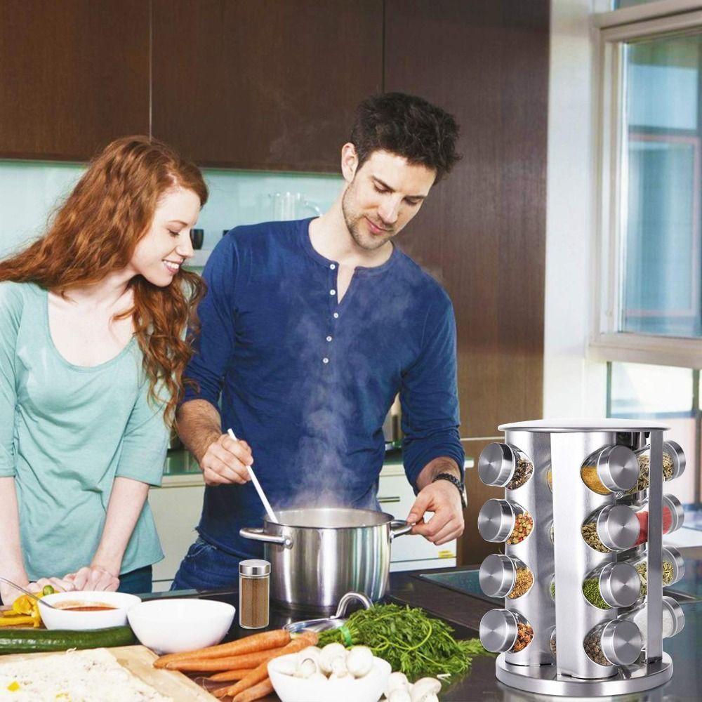 360 Rotating Rotating Spice Rack Food Grade Glass Seasoning Jar Set  Seasoning Storage