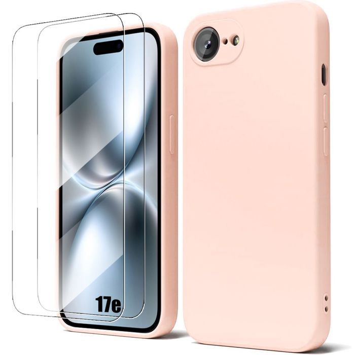 Coque pour iPhone 17e, Protection Silicone Léger Anti-Rayures Antichoc Mat Rose - 2 Verres Trempés
