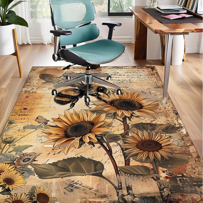 Bumblebee And Sunflower Office Rug Chair Mat, Entryway Carpet, Suitable for Front Door, Bedroom, Living Room, Desk, Holiday Gift