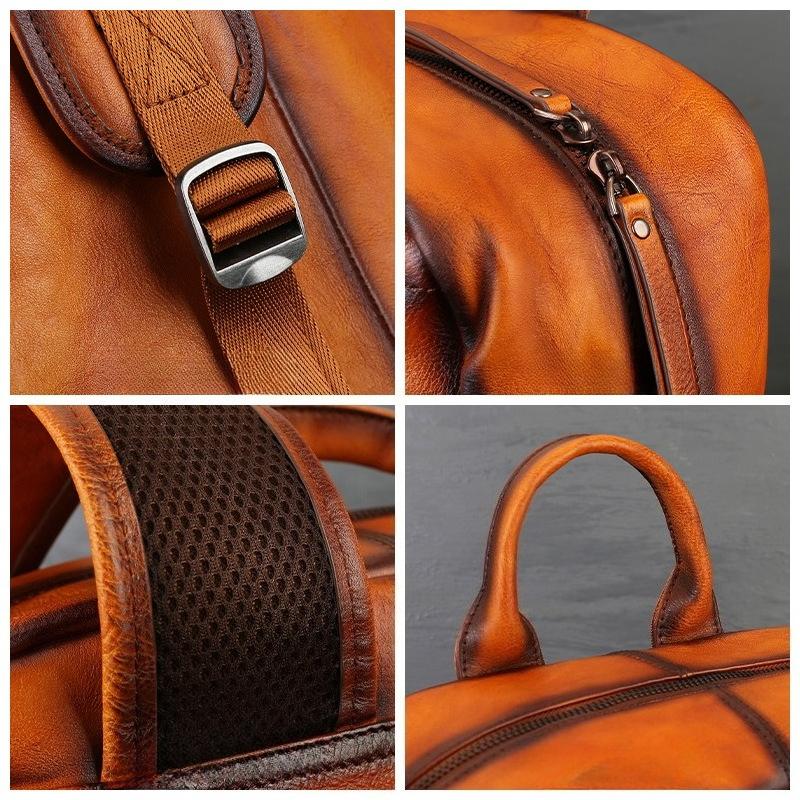 Retro Backpack, Hand-painted Genuine Leather, Casual Travel Backpack, Vegetable-tanned Leather Bag