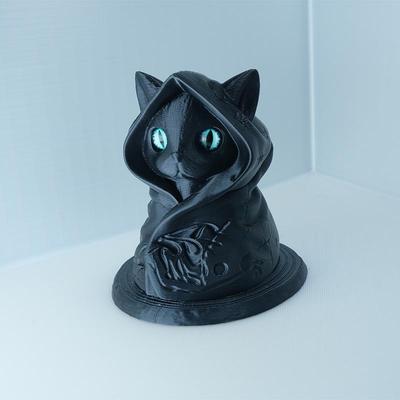 Gothic Halloween Cape-Wearing Cat Ornament with Hat