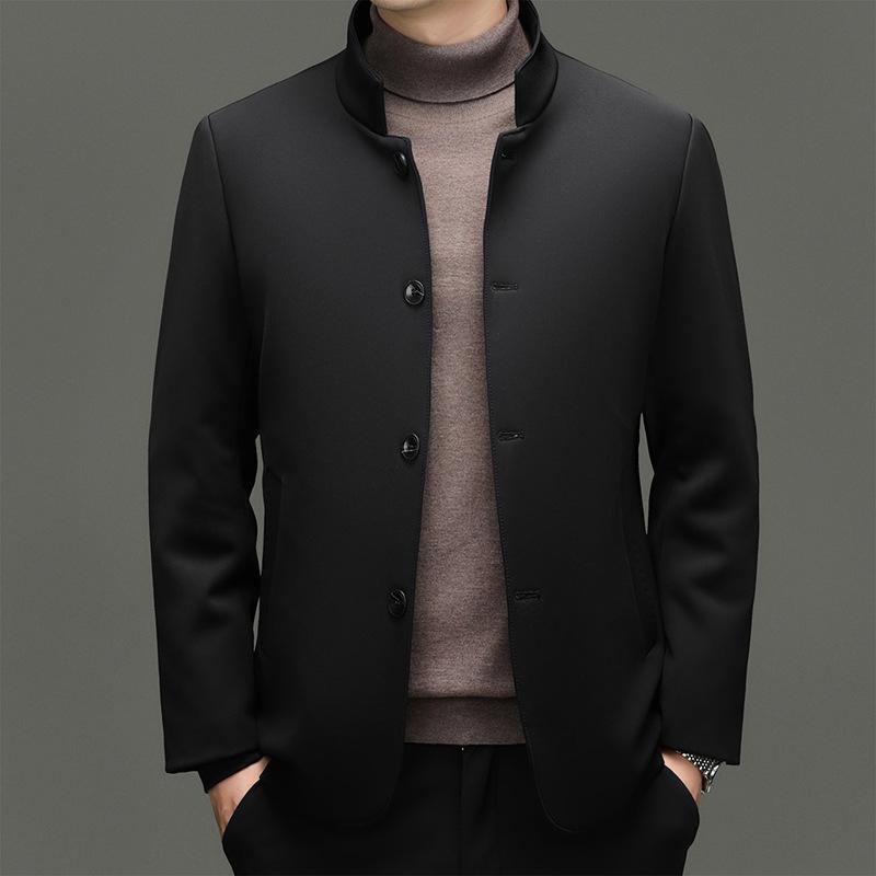 

Men s Fleece-Lined Winter Parka: Zhongshan Style, Warm Nylon Coat with Thickened Stand Collar for Middle-Aged Casual Wear. 2XL чорний