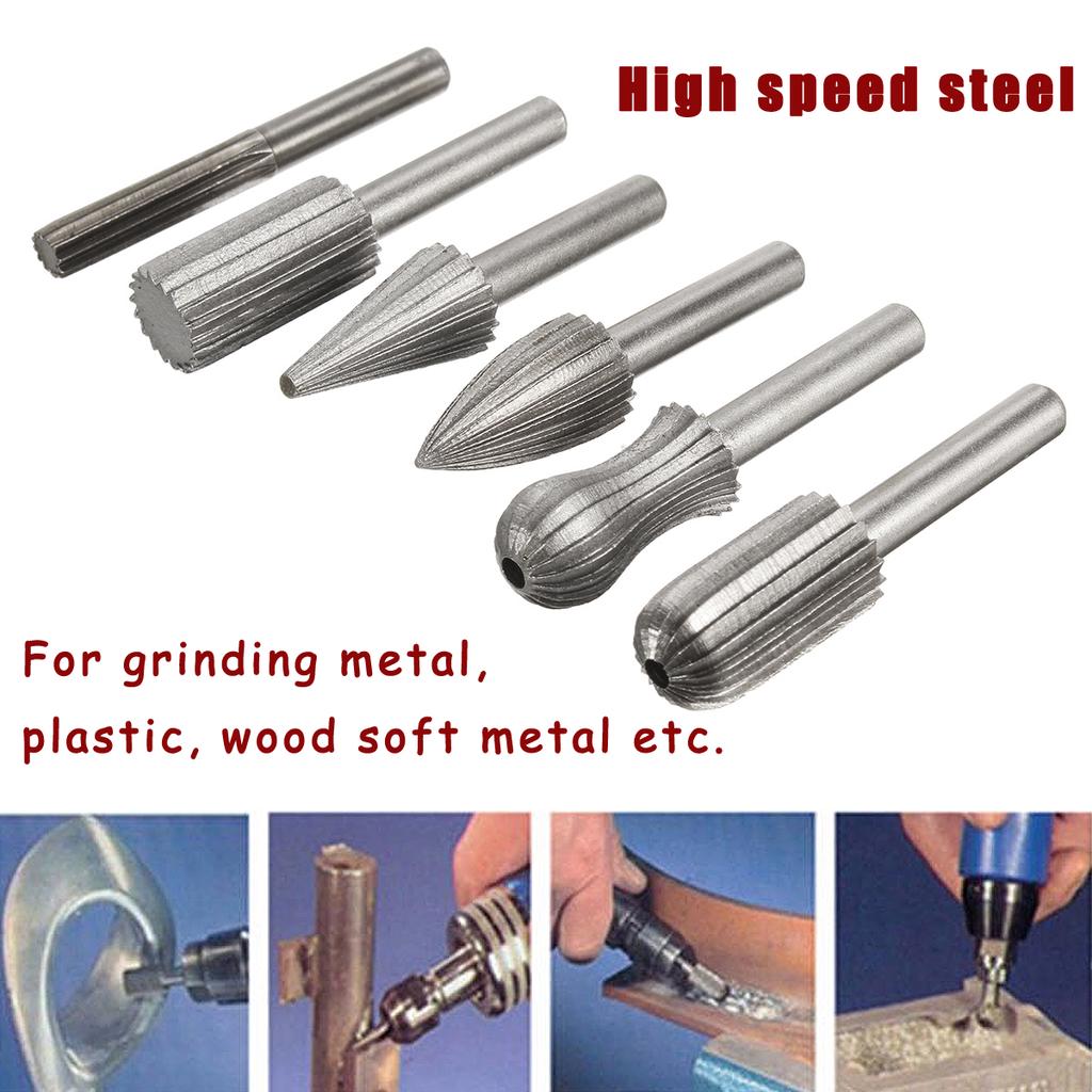 Buy 6Pcs 6mm 1/4'' Shank Rotary Burrs Die Grinder Carving Tool Set High