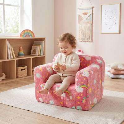 Sofá Infantil, Sofá para Niños con Asa de Transporte y Bolsillos Laterales, Silla de Espuma para Niños, Sillón para Niños Pequeños, Sofá Silla Ligera para Niños, Arcoíris Rosa