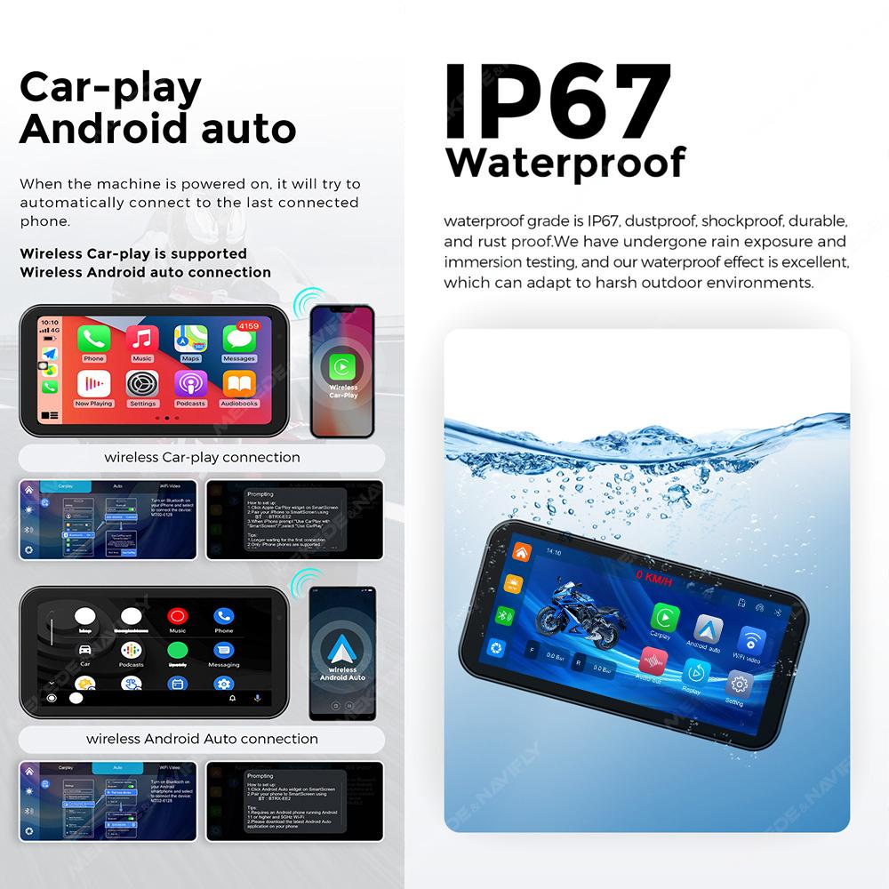 Portable 6.25 Inch Motorcycle GPS Navigation Wireless Carplay Android Auto IP67 Waterproof Moto Monitor Car Drive Recorder WIFI