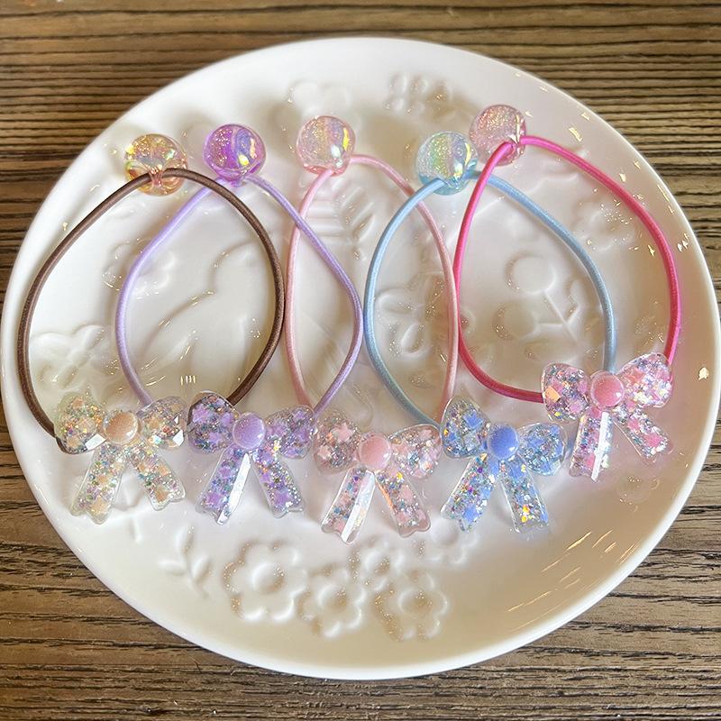 2 Stück Neue Niedliche Blasenfarbene Glänzende Schleife Prinzessin Kopfschmuck Kinder Elastische Haarbänder Kinder Haarseile Mädchen Haaraccessoires