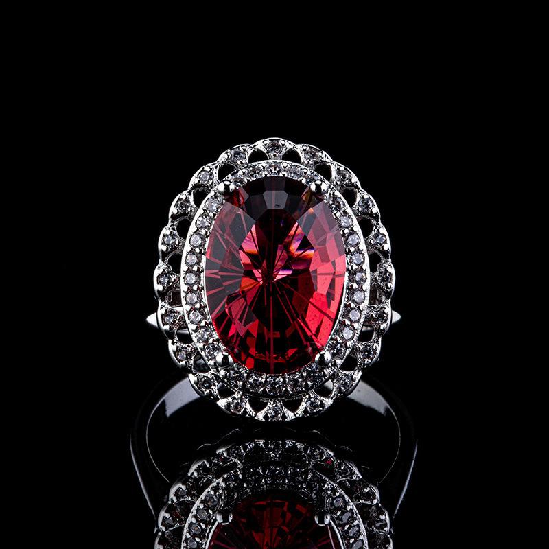 Color Treasure Red And Blue Zircon High-End Ring Slightly Inlaid With Diamonds Emerald Ring Jewelry