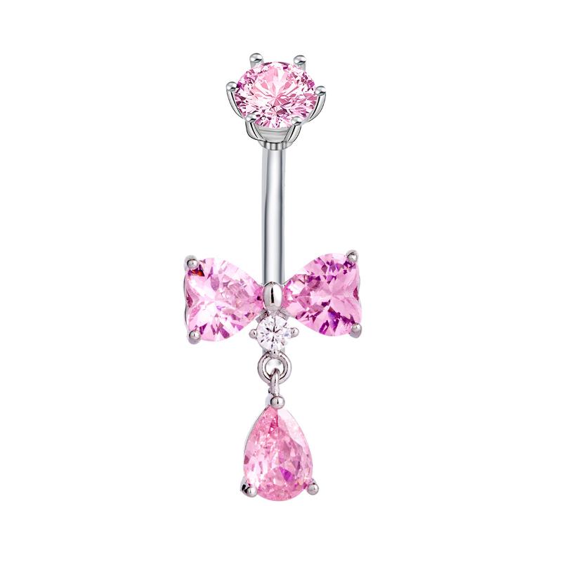 Sweet  Bowknot Heart Navel Ring For Women Girl Exquisite Shining Zircon Belly Button Ring Sexy Body Piercing Jewelry Gift