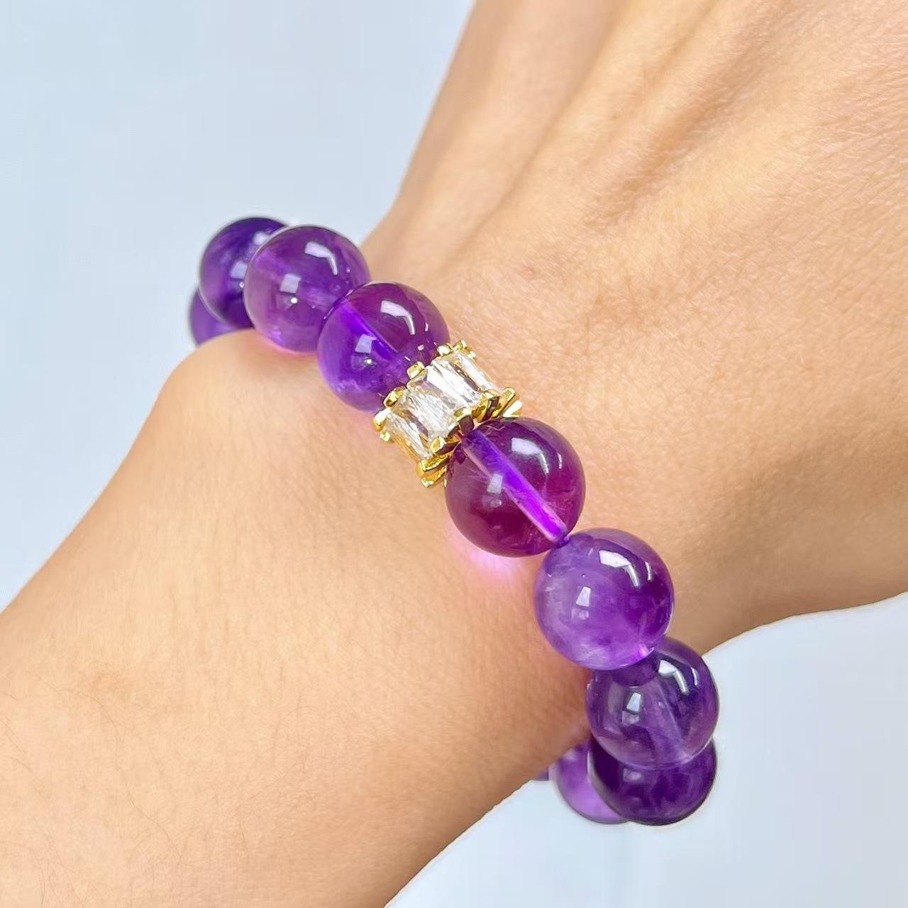 10-11Mm High Quality Vitreous Natural Royal Purple Uruguayan Amethyst Bracelet Bracelet