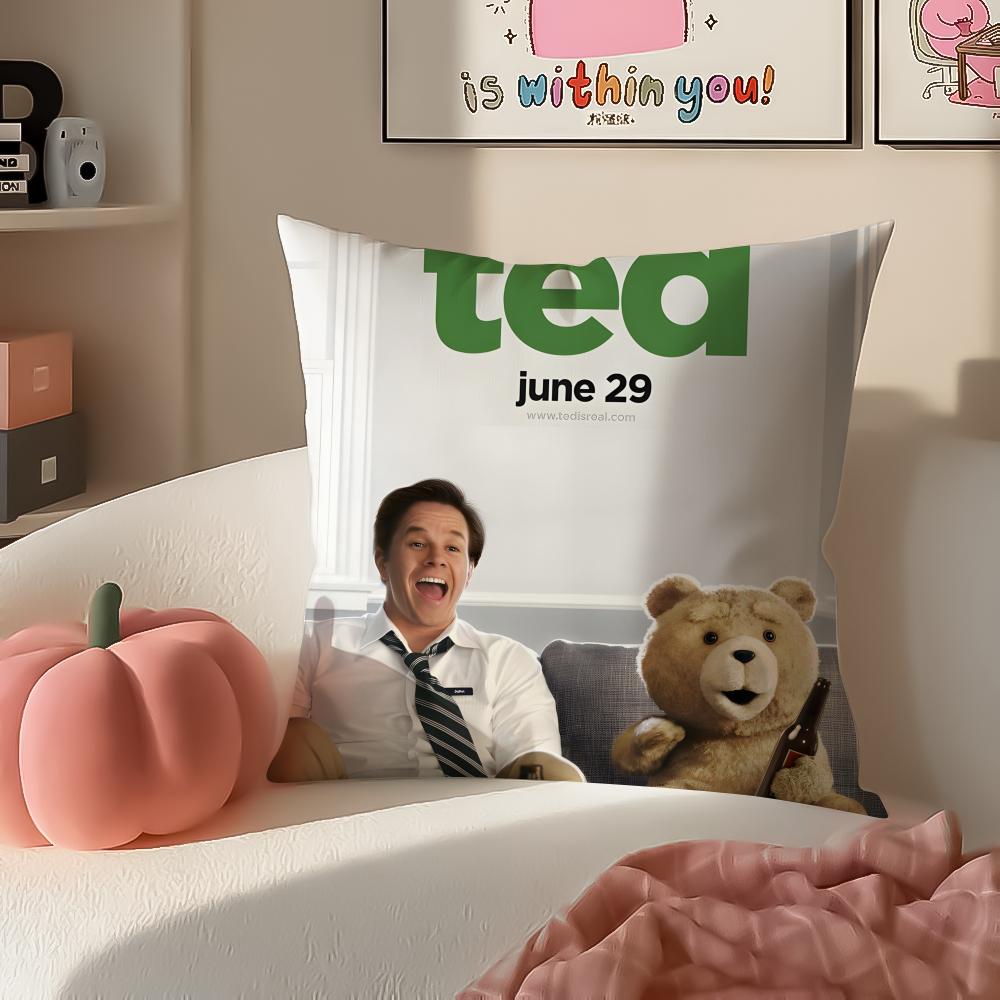 Movie TedTeddy Bear Cute Cushion Cover Pillowcase Short Plush Invisible zipper Room Sofa Cushion Cover