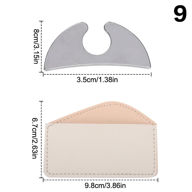 Stainless Steel Guasha Scraper With Pu Leather Bag Metal Spatula Facial Massager Beauty Facial Skin Care Tools Guasha Board