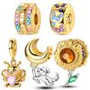 Gold Serie DIY Charms Perlen Original 925 Silber Eingelegt Zirkonium Sonne Leopard Anhänger Passend Armband Schmuck Geschenk Kennzeichnung