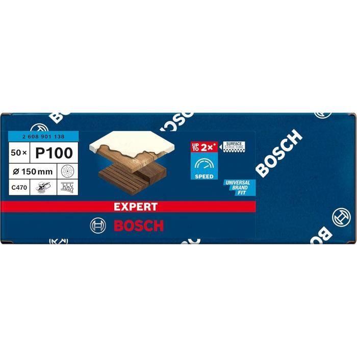 Bosch professional 50x feuilles abrasives expert c470 multi-trous pour bois dur,peinture sur bois,ø 150 mm,grain 100,accessoires