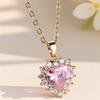 Female Crystal Zircon Pink Stone Love Heart Pendant Necklace Vintage Gold Color Wedding  For Women