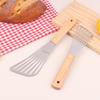 Stainless Steel Slotted Turner Fish Frying Shovel With Wooden Handle Fan-Shaped Shovel Household High-Temperature Frying Shovel
