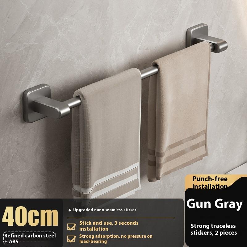 Two Layer Punch-Free Towels Holder Bar Bathroom Storage Rack Towel Rack Organizer Wall-Mounted Towel Shelf