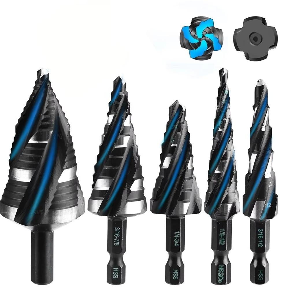 Spiral Groove Punch Holes Drill Bit Four Spiral Flute Wood Metal Hole Opener New Step Drill Bit