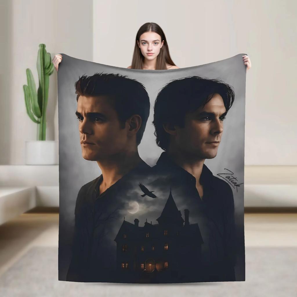 The flannel blanket from the TV series "The Vampire Diaries" is suitable for sofas living rooms offices bedrooms and travel