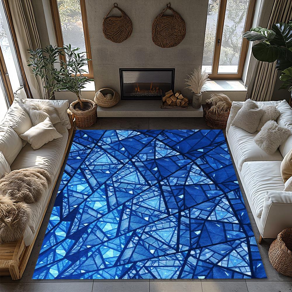 Tuniu Blue Geometric Rug Modern Abstract Floor Mat Living Room Bedroom Decor Rug