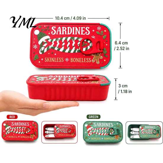 Portable Jewelry Organizer Christmas Sardine Tin Shaped Box, Travel Jewellery Storage Case with Decorative Gift Fish Bone Divider, Mini Necklace